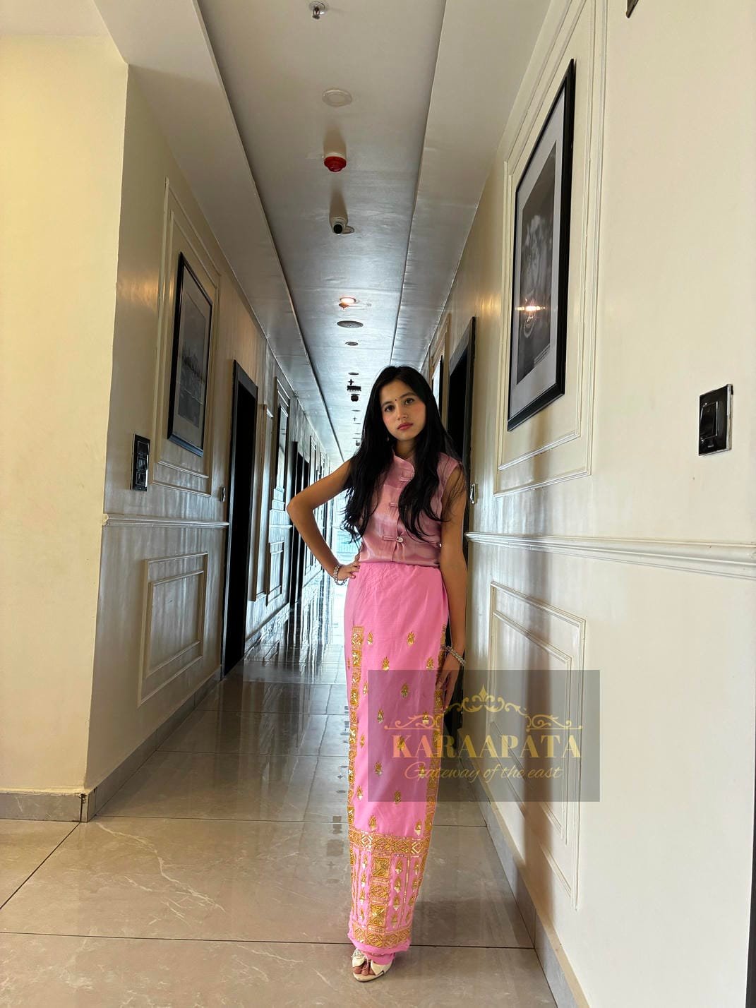 Mandarin collar pink top